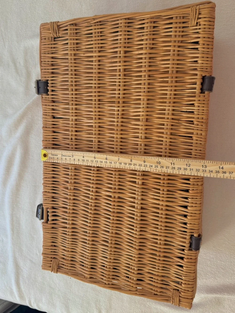 Wicker Picnic Basket Set with blue & White Striped Lining